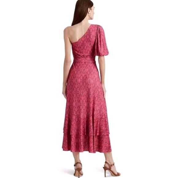 Ralph Lauren Pink Fuchsia Geo-Print Jersey One-Shoulder Dress Womens Size 10 EUC - Picture 12 of 13
